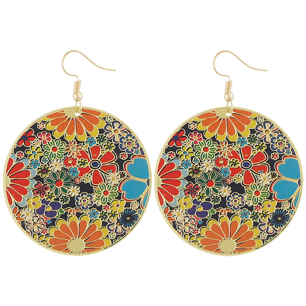 1 Pair Round Flower Disc Drop Dangle Earrings Circle Disk Earrings Statement Earrings