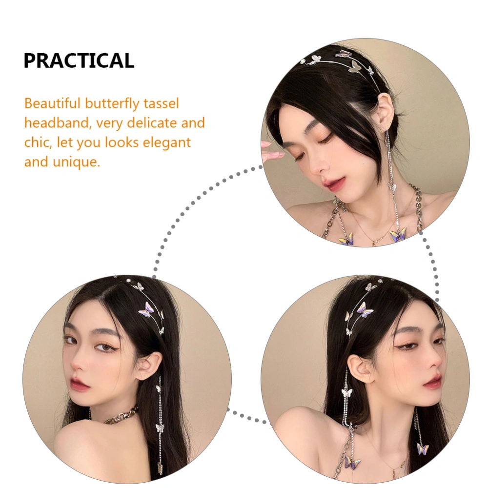 Butterfly Tassel Headband Zircon Headband Elegant Headpiece Hair Accessory for Women