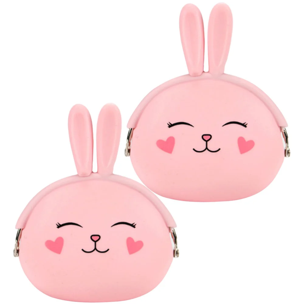 2pcs Silicone Pouch Purse Wallet Multifunction Cartoon Bunny Short Coin Purse