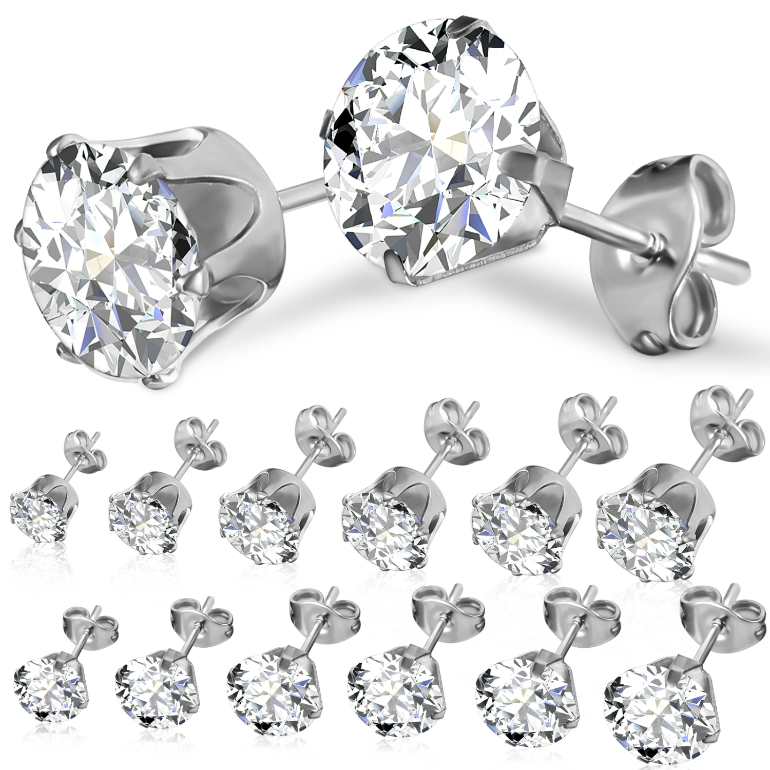 12 Pairs of Stainless Steel Stud Earrings for Women Cubic Zirconia Fashion Earrings Studs Jewelry Gifts