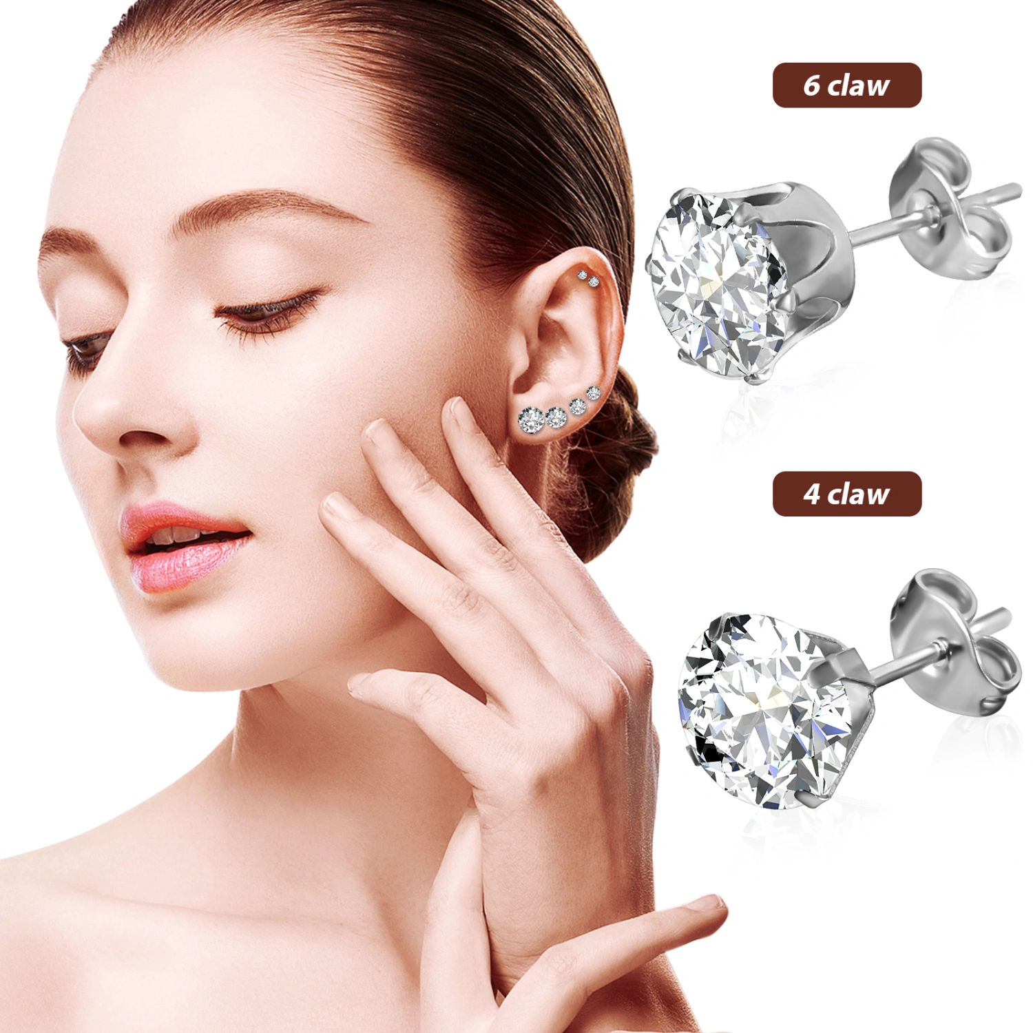 12 Pairs of Stainless Steel Stud Earrings for Women Cubic Zirconia Fashion Earrings Studs Jewelry Gifts