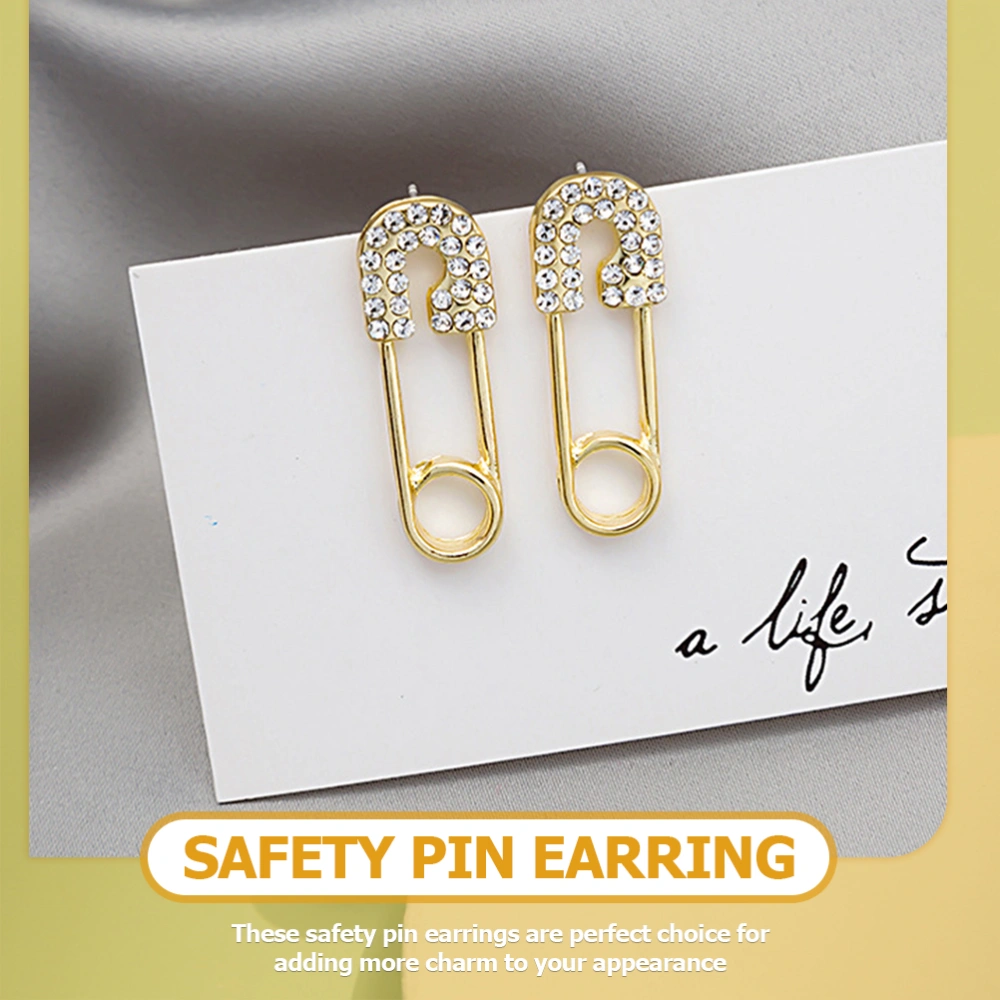 1 Pair Safety Pin Earring Rhinestones Earrings Fashion Accessory for Women Girls