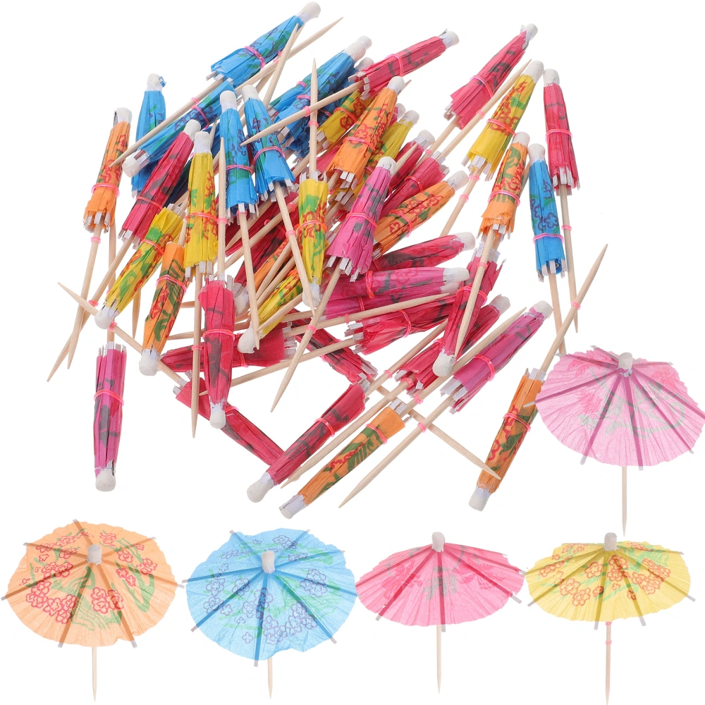 50pcs Drink Umbrellas Cocktail Picks Hawaiian Cupcake Toppers Umbrella Sticks