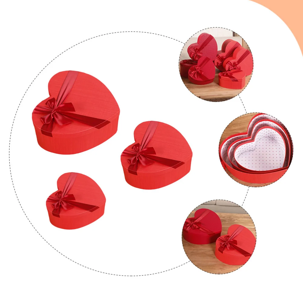 3pcs Red Heart Shape Gift Box Valentine's Day Gift Storage Box Gift Paper Packaging Box