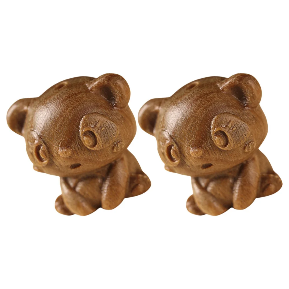 2pcs Sandalwood Bear Carving Ornaments Phone Chain Hanging Ornaments Diy Pendants