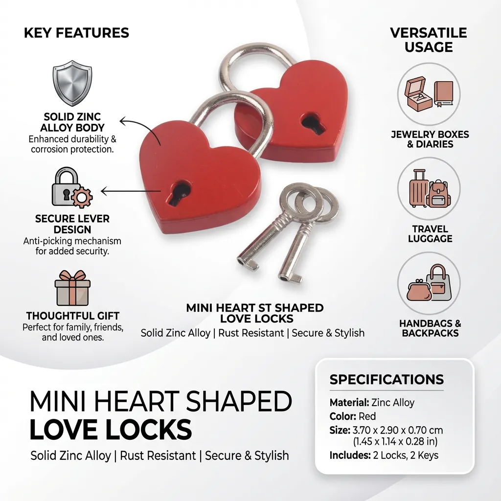 2 Sets Mini Heart Shaped Locks Love Locks Small keyed Padlocks Love Lock for Bridge