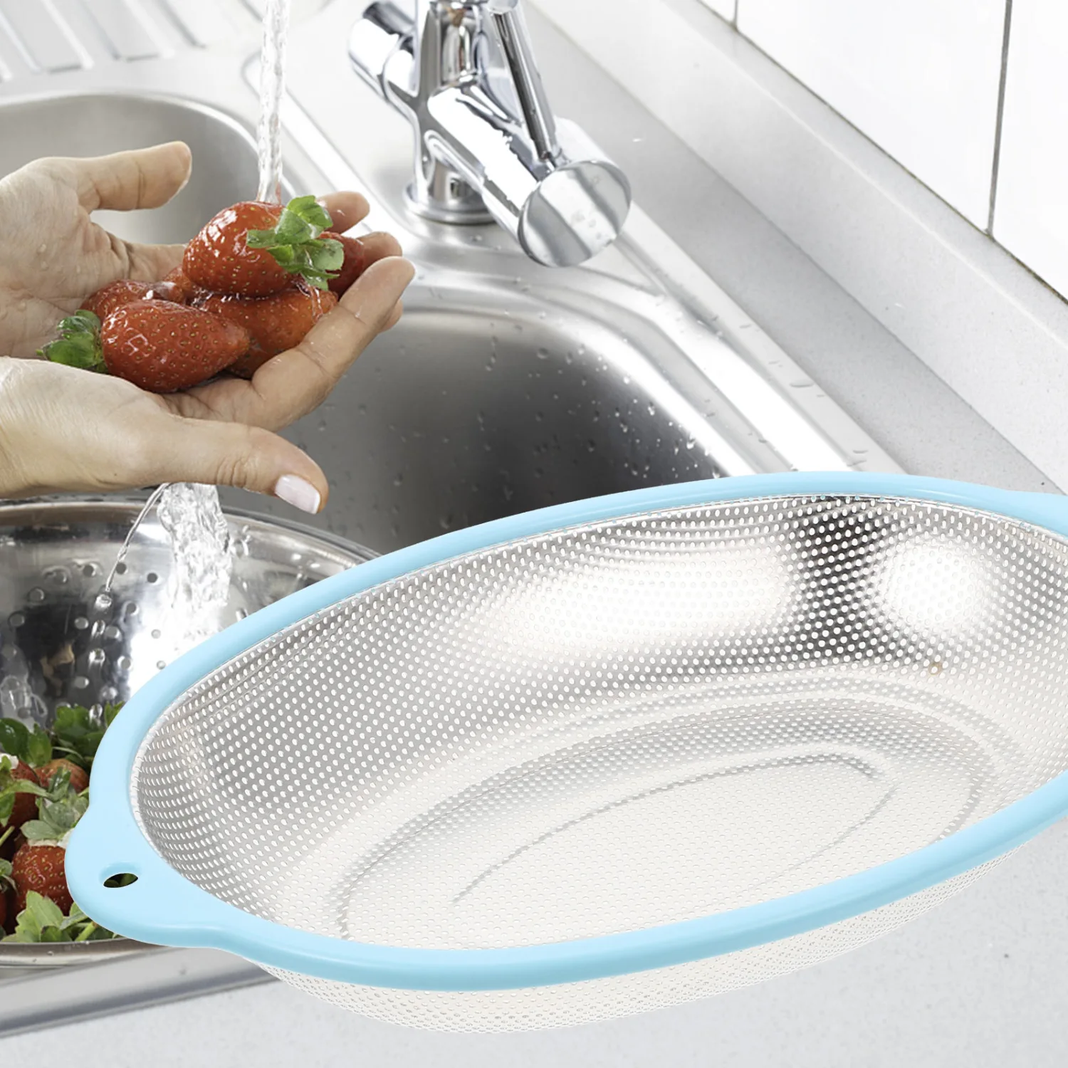 Stainless Steel Rice Draining Basket Washing Basket Vegetable Fruits Washing Drainer