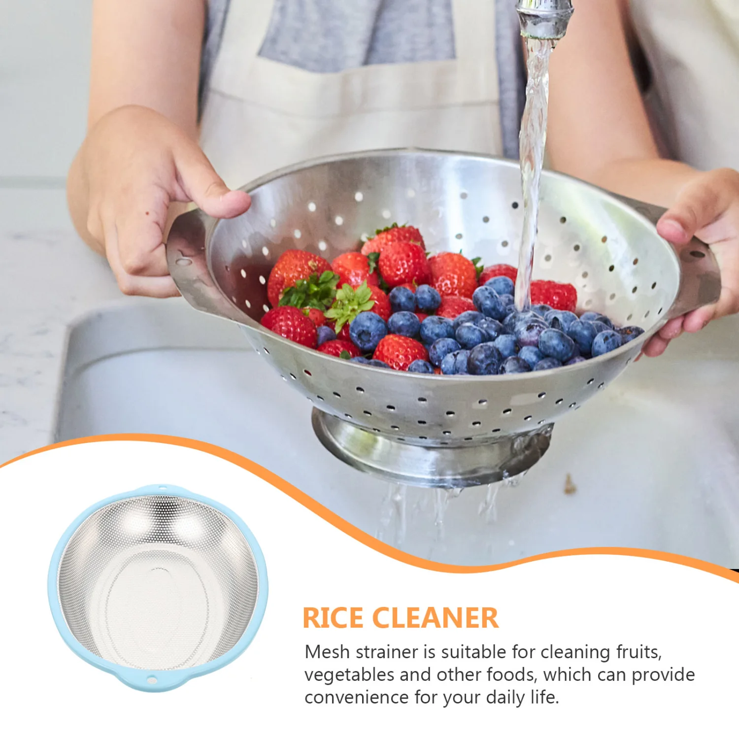 Stainless Steel Rice Draining Basket Washing Basket Vegetable Fruits Washing Drainer