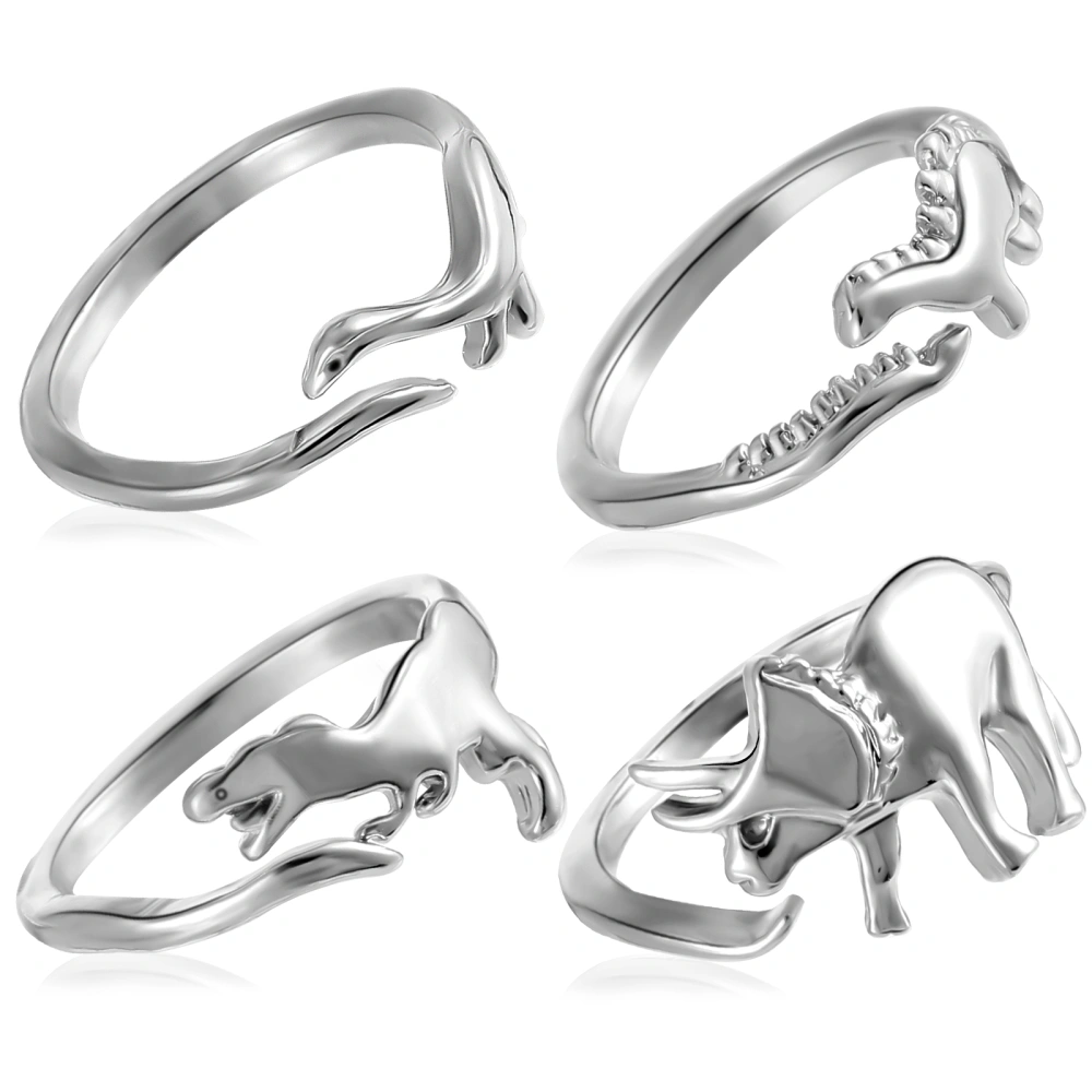 4 Pcs Dinosaur Rings Adjustable Open Wrap Rings for Teen Boys Girls Men Women