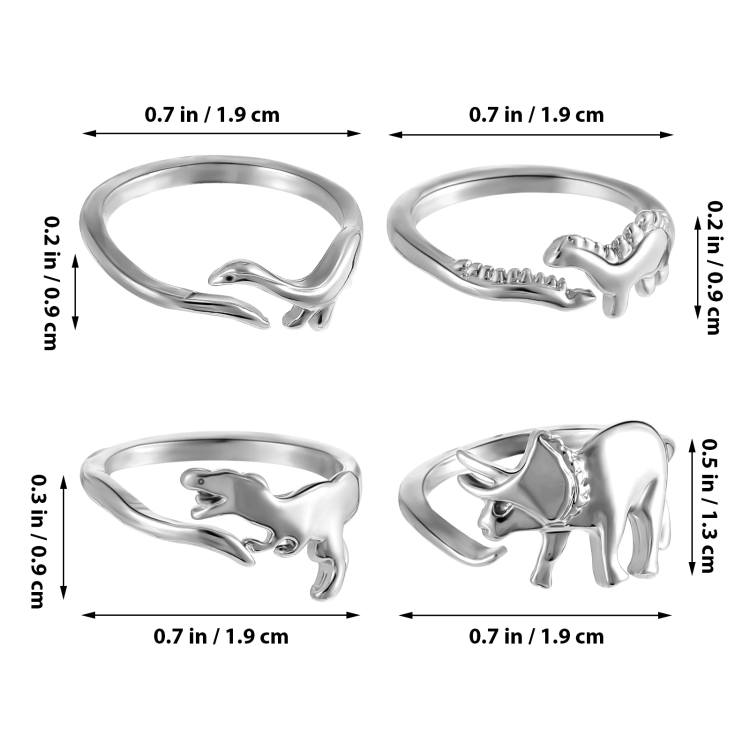 4 Pcs Dinosaur Rings Adjustable Open Wrap Rings for Teen Boys Girls Men Women