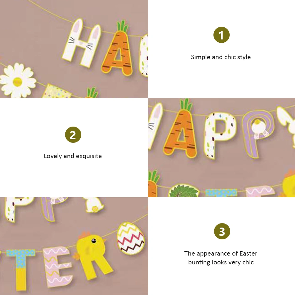2 Sets Happy Easter Banner Garland Decoration Easter Banner Easter Bunting Decoration