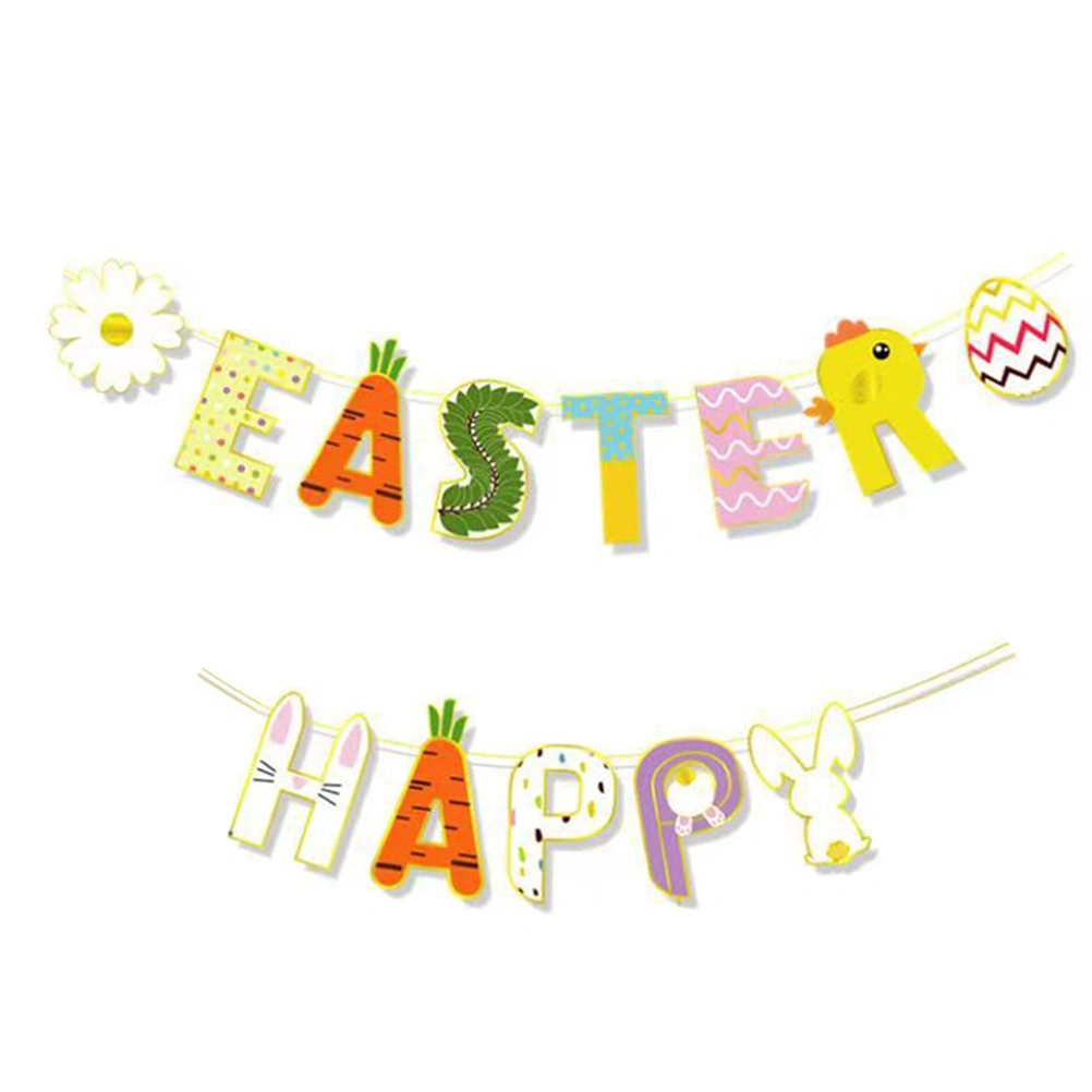 2 Sets Happy Easter Banner Garland Decoration Easter Banner Easter Bunting Decoration
