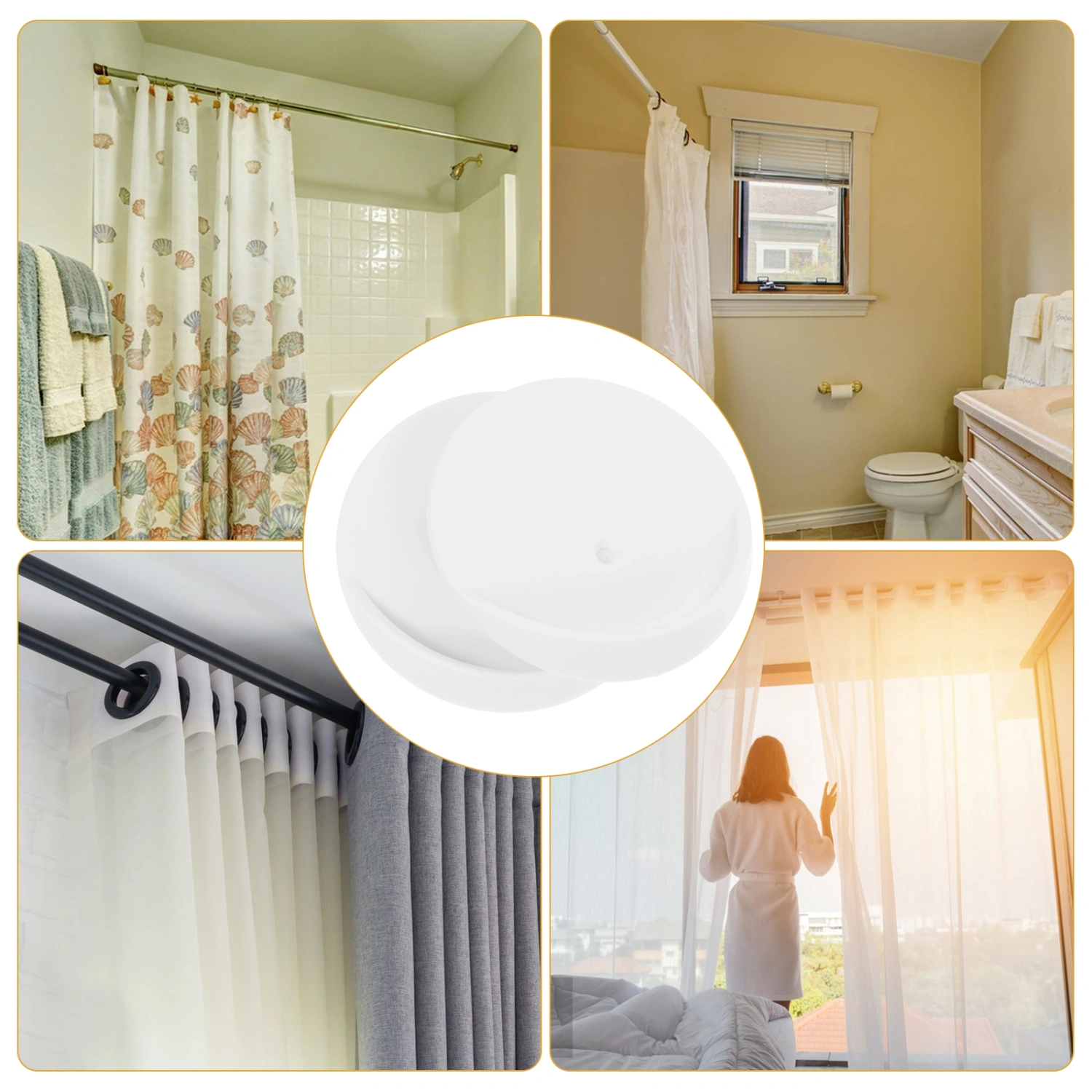 2pcs Shower Curtain Rod Holder Adhesive Shower Rods Retainers Rod Support Racks