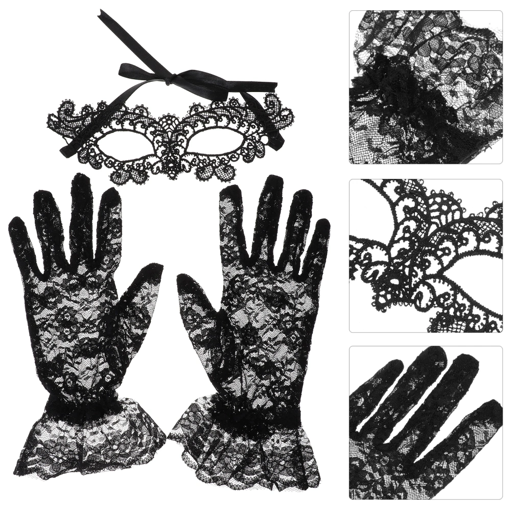 1 Set Lace Mask Masquerade Mask Wedding Lace Gloves Masquerade Costume Accessories