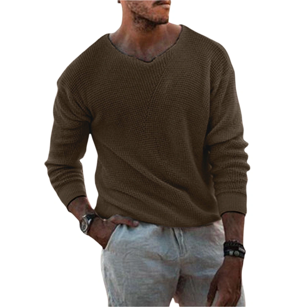 Men's Spring Autumn Loose Knitwear Solid Color Long Sleeve Crewneck Pullover Sweater