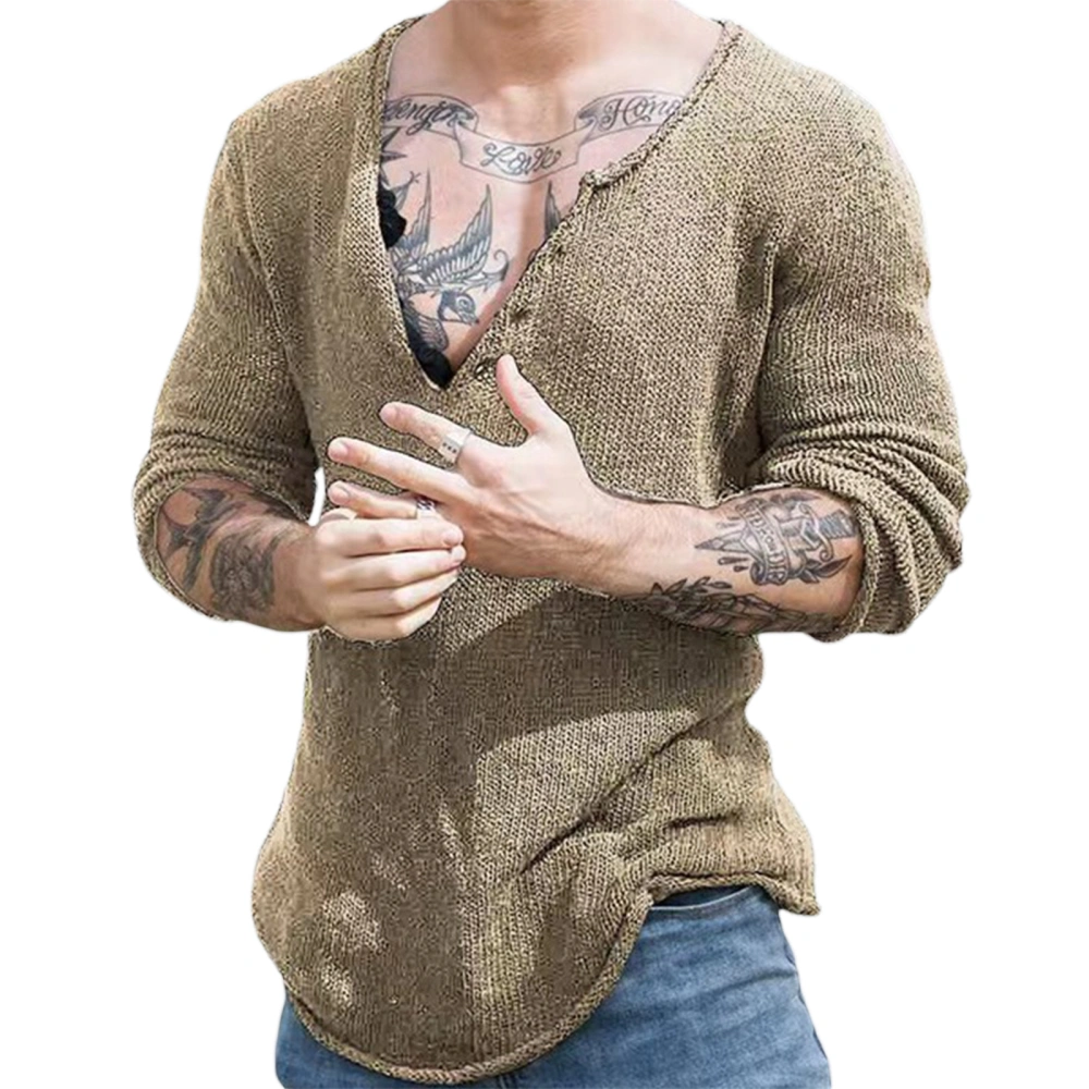 Men Knitted Sweater V Neck Lightweight Long Sleeve Jumper Fall Casual Pullovers Tops for Streetwear