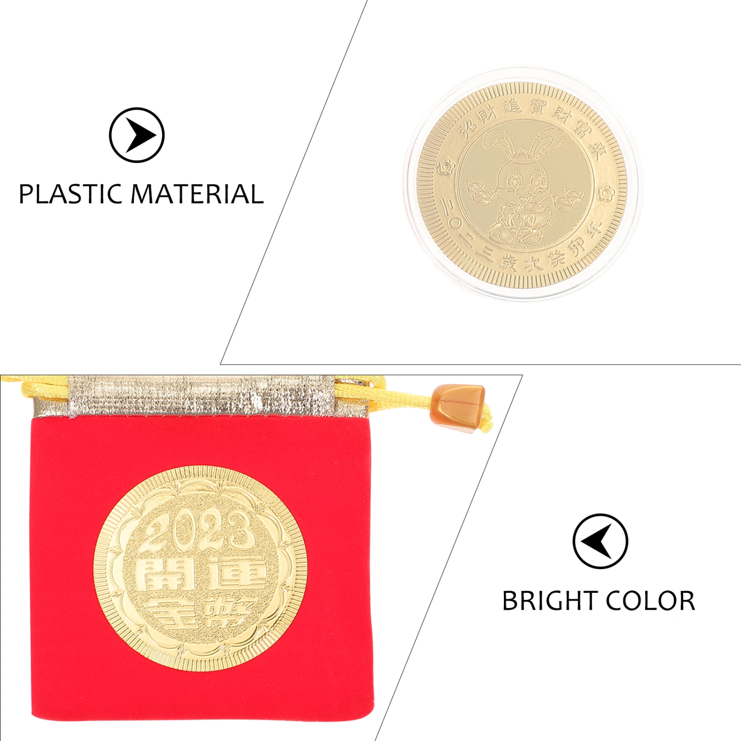 10pcs Rabbit Year Commemorative Coins 2023 Souvenir Coins New Year Favors with Storage Pouches