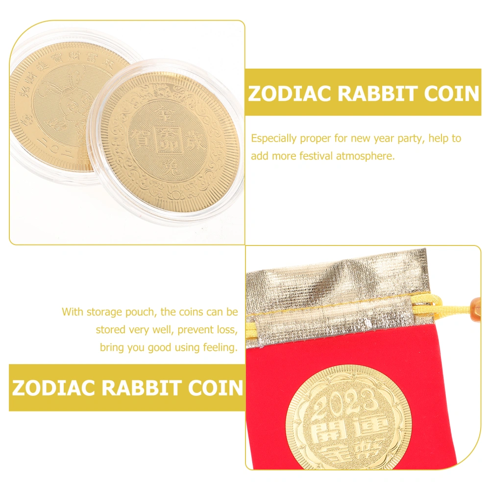 10pcs Rabbit Year Commemorative Coins 2023 Souvenir Coins New Year Favors with Storage Pouches