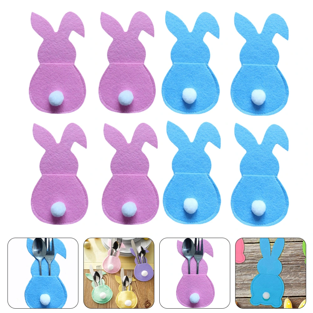 8Pcs Easter Cutlery Holders Pouch Bunny Utensil Holders Bag for Easter Party