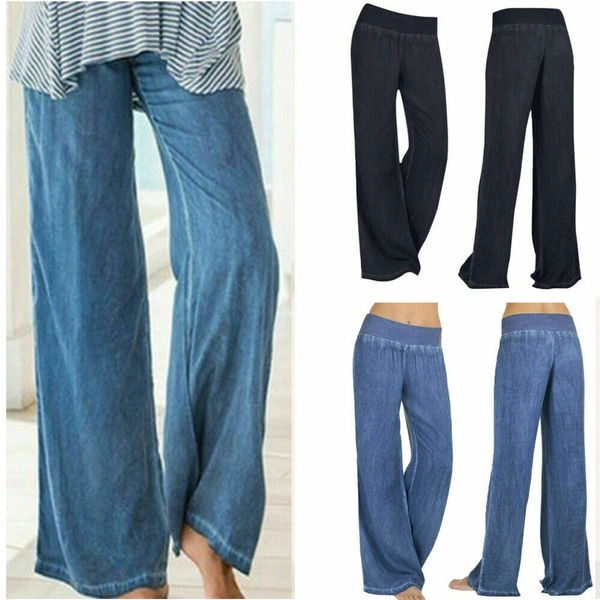 Women Wide Leg Pants Casual Baggy Yoga Long Palazzo Jeans Lounge Wear Trousers