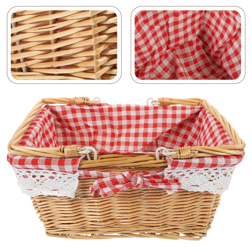 Wicker Basket with Folding Handle Outdoor Picnic Basket Hand Woven Wicker Storage Basket