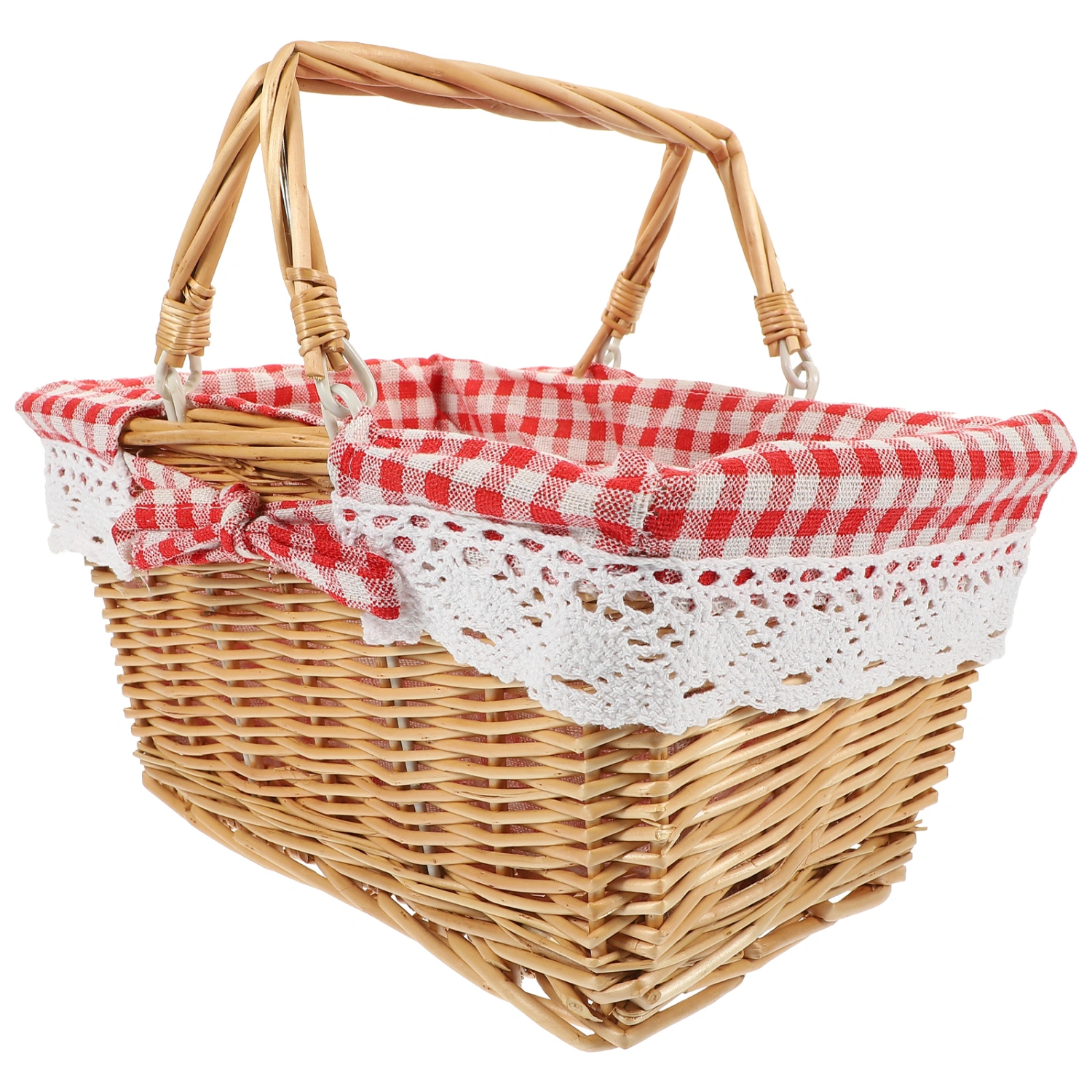 Wicker Basket with Folding Handle Outdoor Picnic Basket Hand Woven Wicker Storage Basket