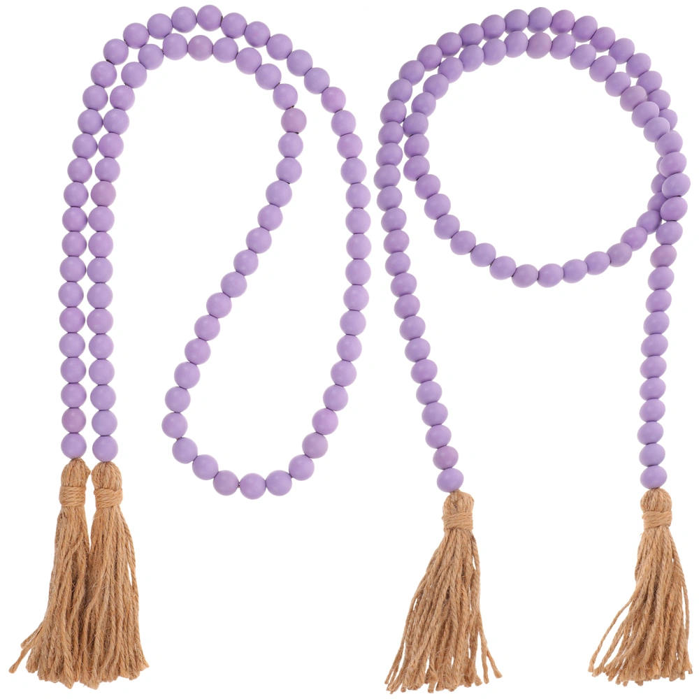 2pcs Wood Bead Garland Farmhouse with Tassels Wall Hanging Home Decoration