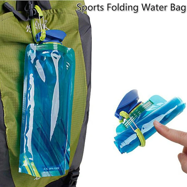 700ml Foldable Drinking Water Bottle Bag Pouch Outdoor Hiking Camping PE Recyclable Water Bag Soft Flask Squeeze for Running Cycling Water Bags