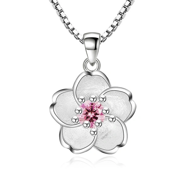 925 sterling silver fashion cherry blossom ladies`pendant necklaces female chain jewelry