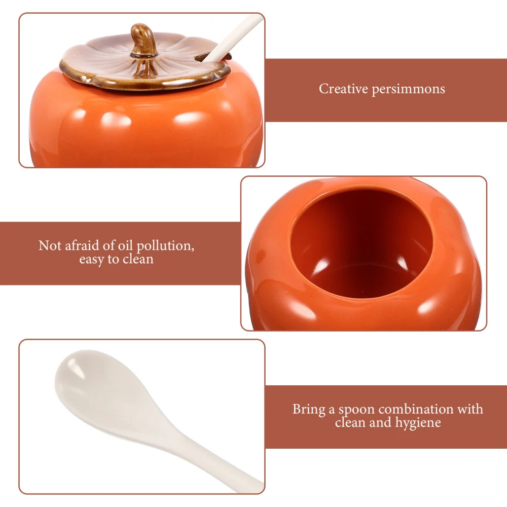 1 Set Ceramic Seasoning Jar Persimmon Shaped Spice Sauce Pepper Condiment Jar