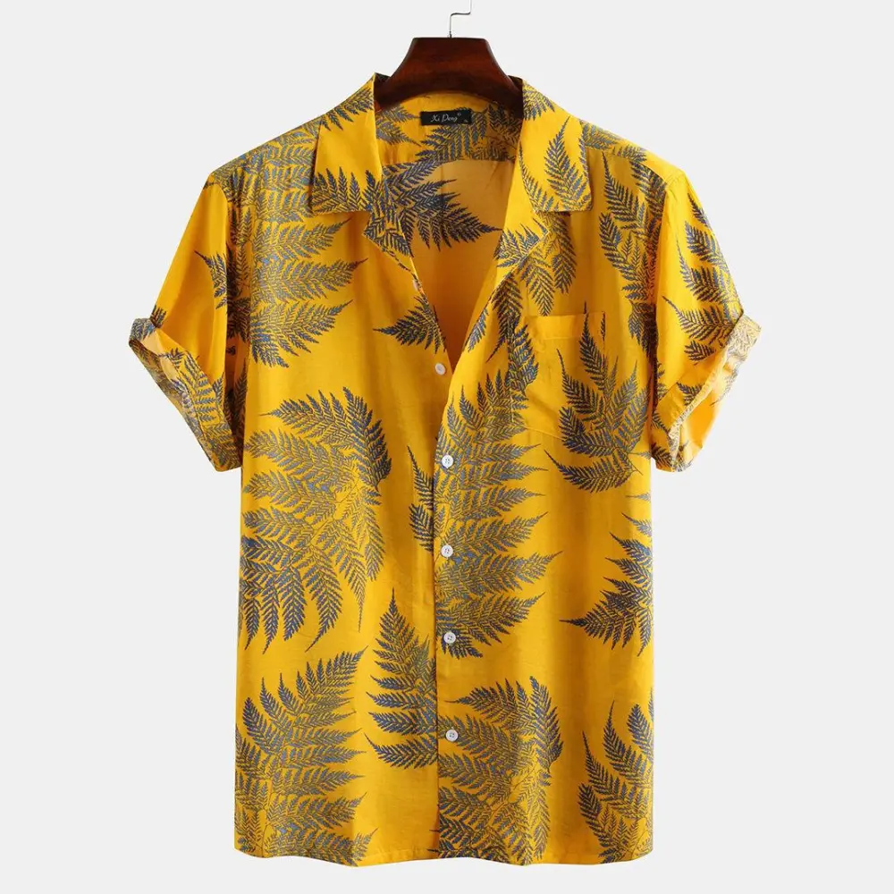 Black/White/Pink/Yellow Men's Fashion Short Sleeve Shirts Printed Hawaiian Style Casual Holiday Shirts Tops