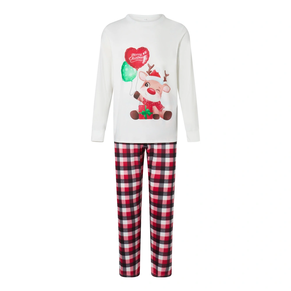 Christmas Family Pajamas Elk Print Long Sleeve Tops and Plaid Pants