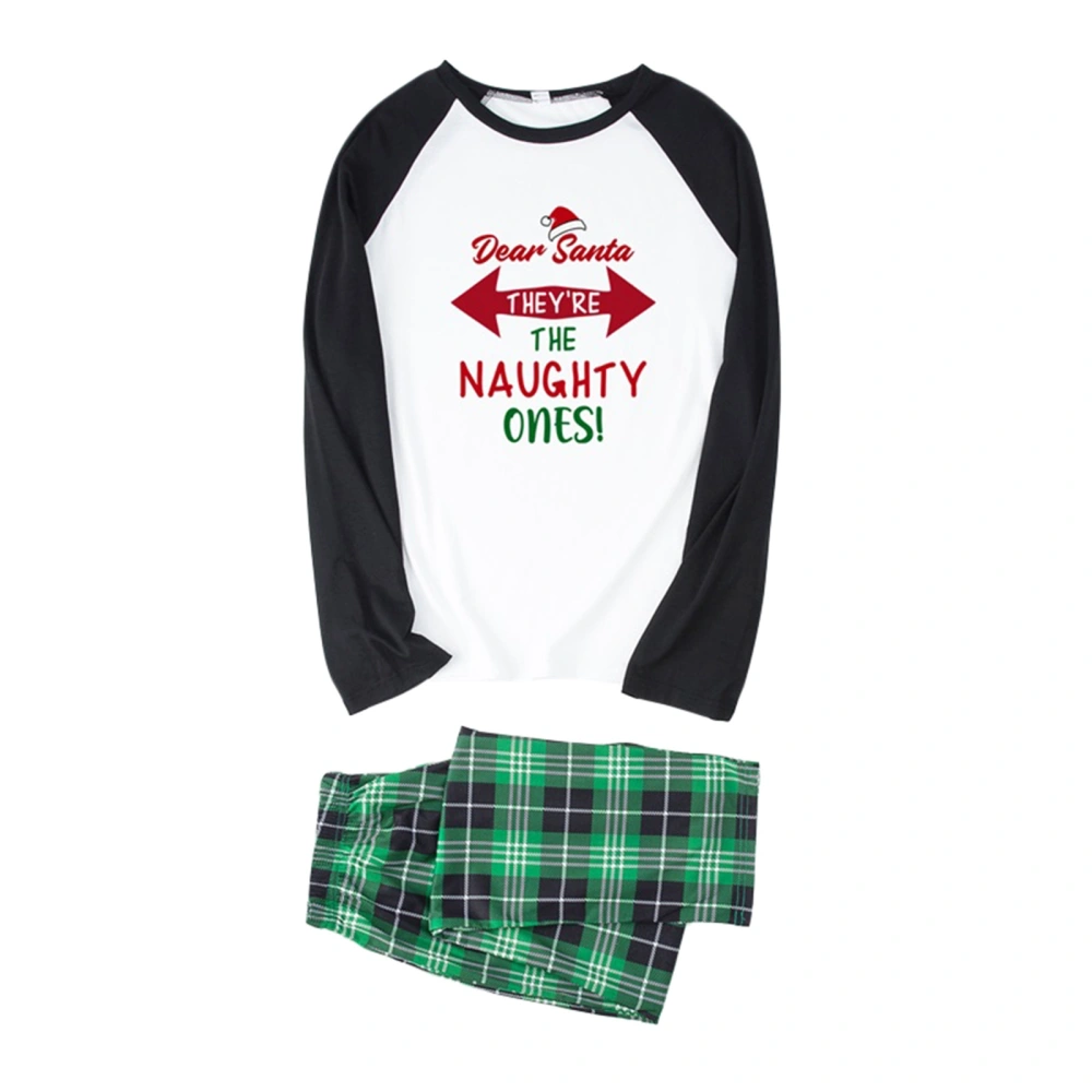 Christmas Pajamas for Family, Long Sleeve Letter Print Raglan Tops + Plaid Pants Set