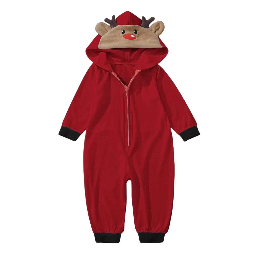 Matching Family Christmas Pajamas, Long Sleeve Elk Antler Hooded Romper Jumpsuits