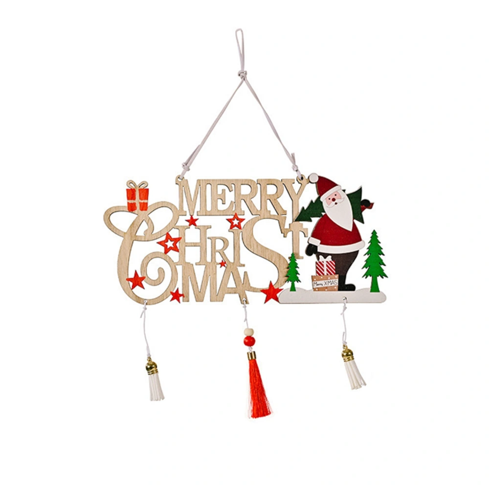 Christmas Wooden Ornaments Cutout Letter Signs with Tassel Cute Tree Hanging Decorations for Wall Window Party Supplies