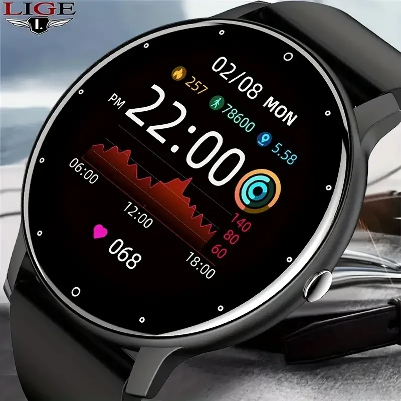 LIGE 2023 New Smart Watch Men Full Touch Screen Sport Fitness Watch IP67 Waterproof For Android IOS Smartwatch Men+Box