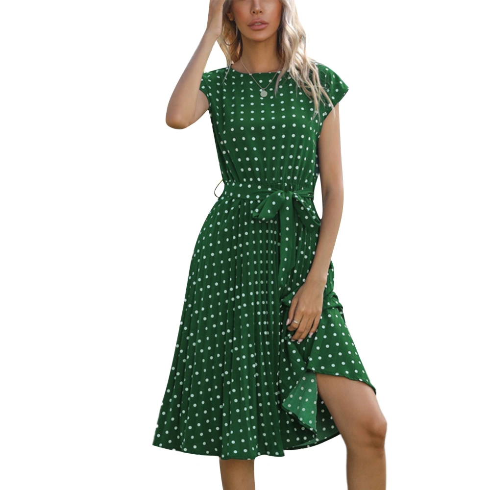 Mother and Daughter Dress, Family Matching Short Sleeve Waist Tie Dots Print Summer Dress