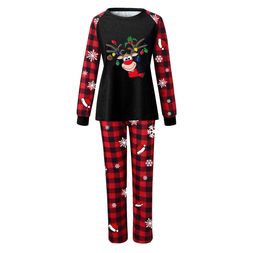 Christmas Family Matching Pajamas Set Cartoon Elk Tops + Plaid Pants