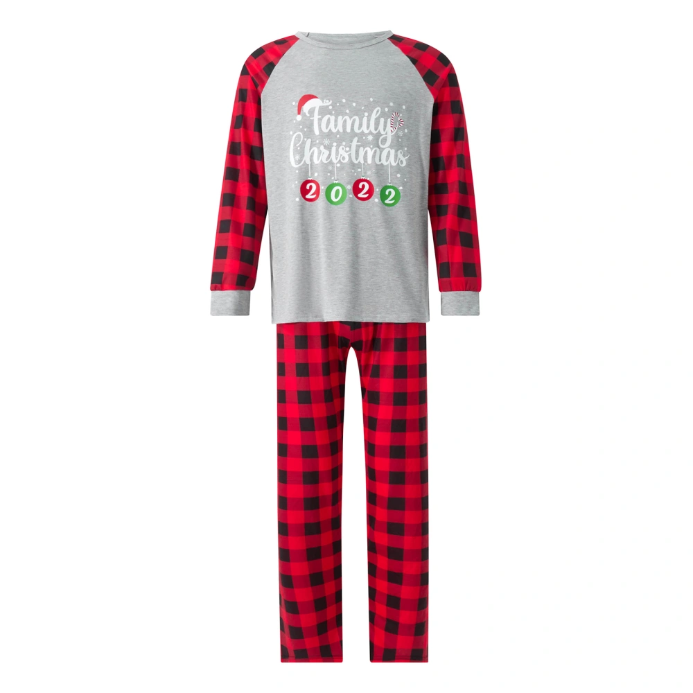 Family Matching Pajamas Sleepwear Christmas Letter Print Long Sleeve Tops and Stretch Casual Plaid Pants