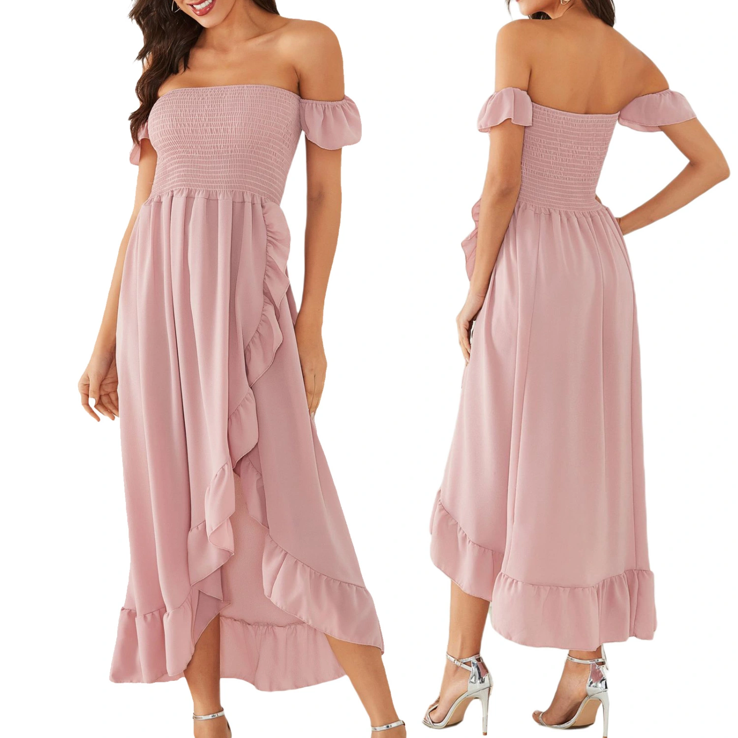Parent-child Off-shoulder Dress with Ruffled Hem, Sweet Tube Top Style Summer Clothing