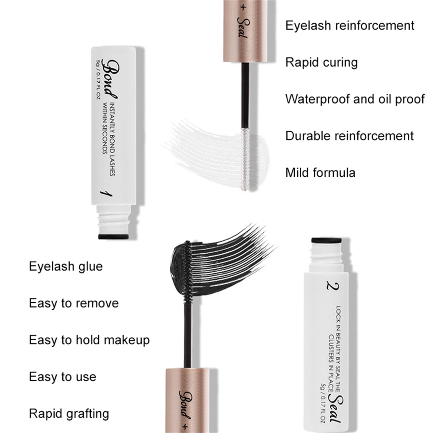 Lash Bond and Sealer, Waterproof Lash Cluster Glue and Seal Eye Makeup Cosmetics for Lash Extensions