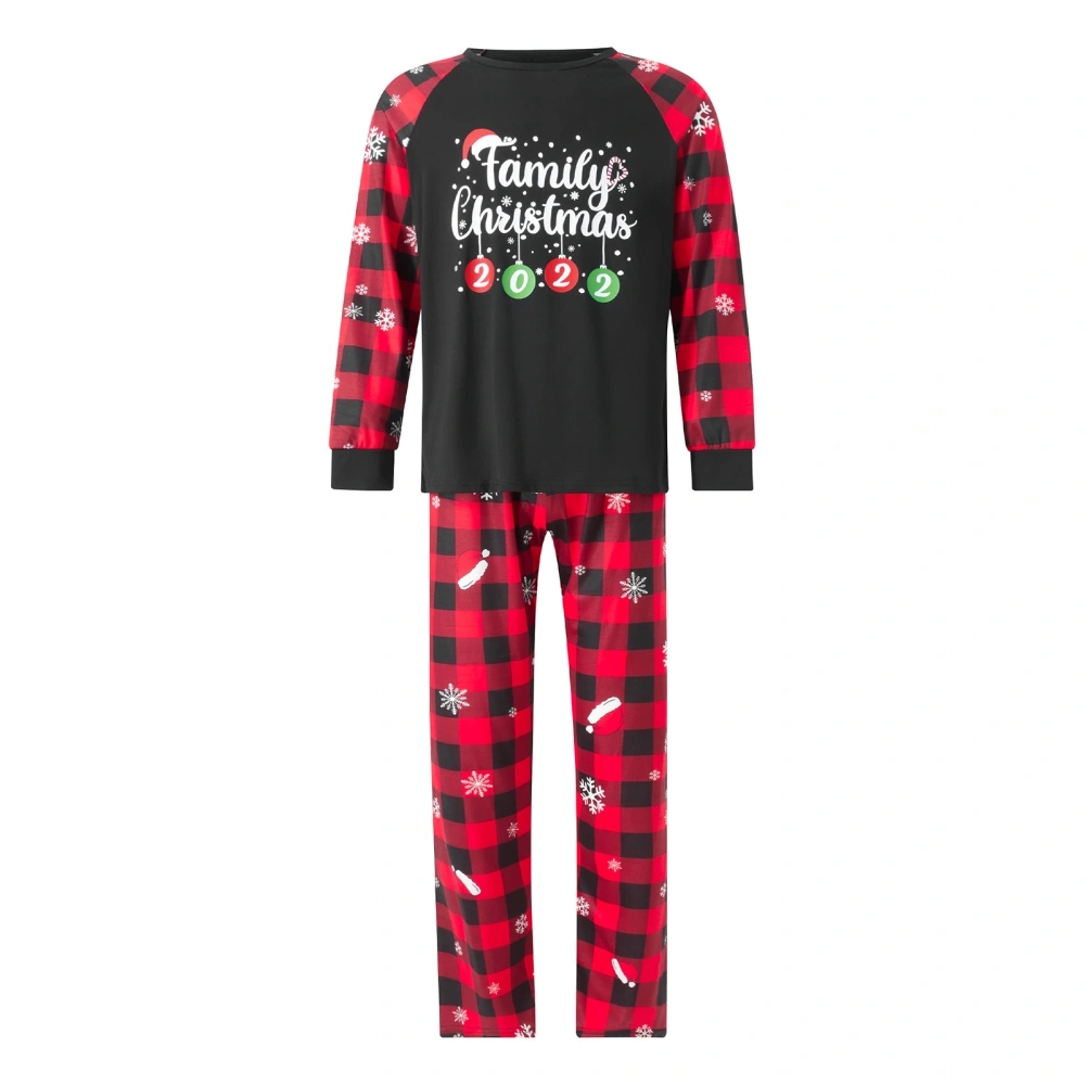 Parent-Child Christmas Nightclothes, Long Sleeve Christmas Letters Plaid Print Tops Trousers Suit / Romper