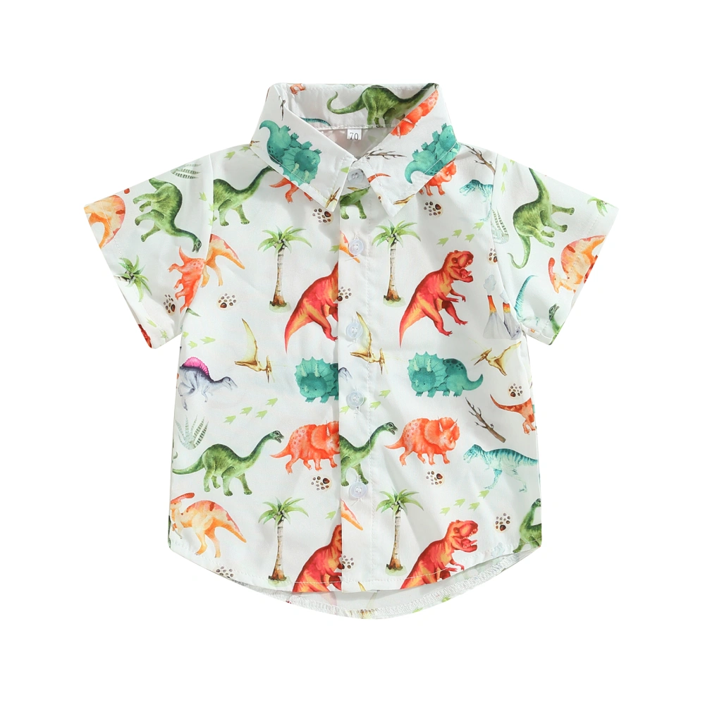 Toddler Boys Summer Casual Shirt Short Sleeve Lapel Dinosaur Print Button Down Tops