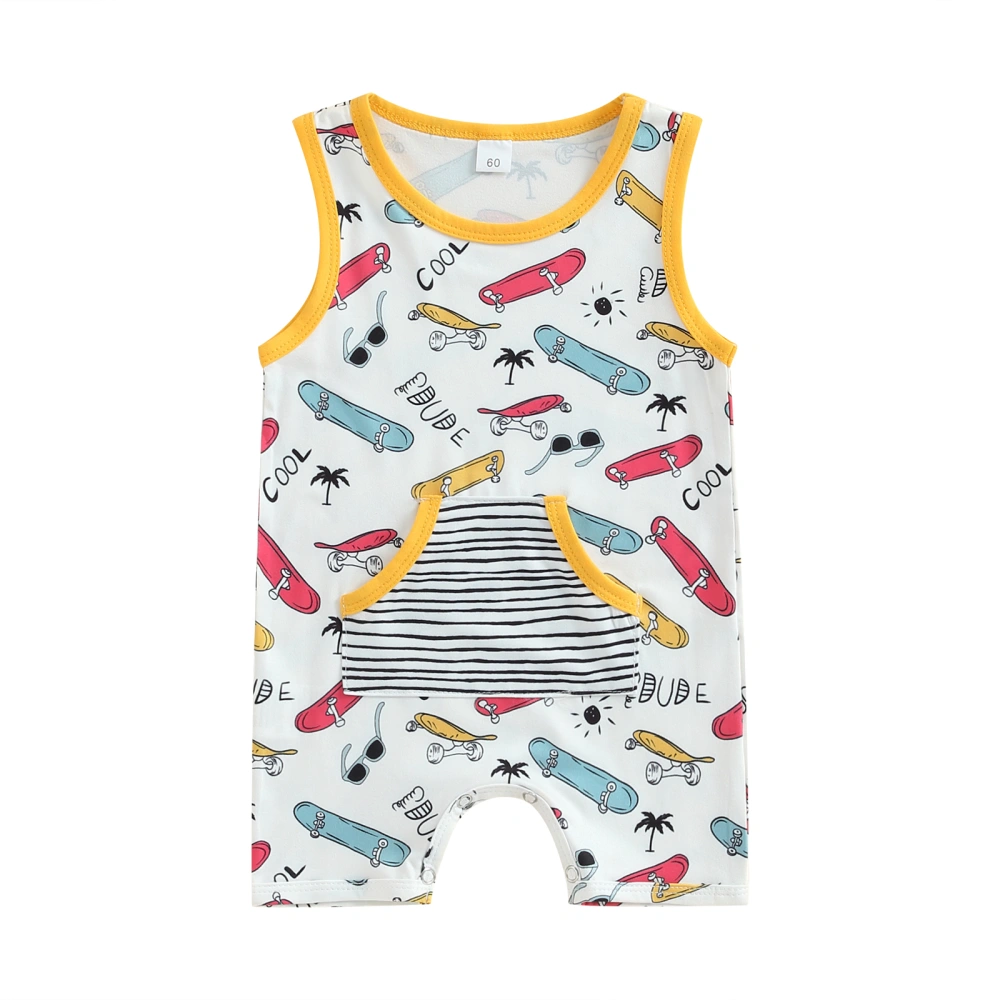 Baby Boys Girls Jumpsuit Short Sleeve Round Neck Skateboard Print Newborn Romper Shorts