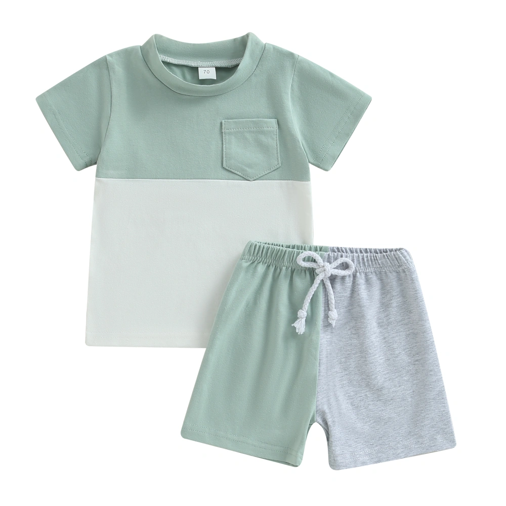 Baby Kids Boys Shorts Set, Contrast Color Short Sleeve T-shirt with Elastic Waist Shorts Toddler Set Summer Outfit