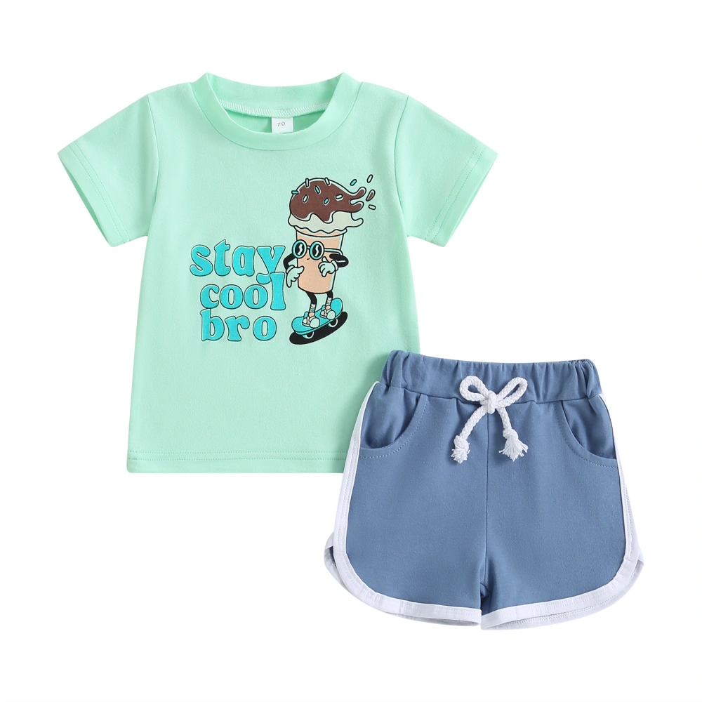 2Pcs Baby Boy Summer Outfits, Short Sleeve Cartoon Letter Print Tops + Shorts Set Newborn Clothes