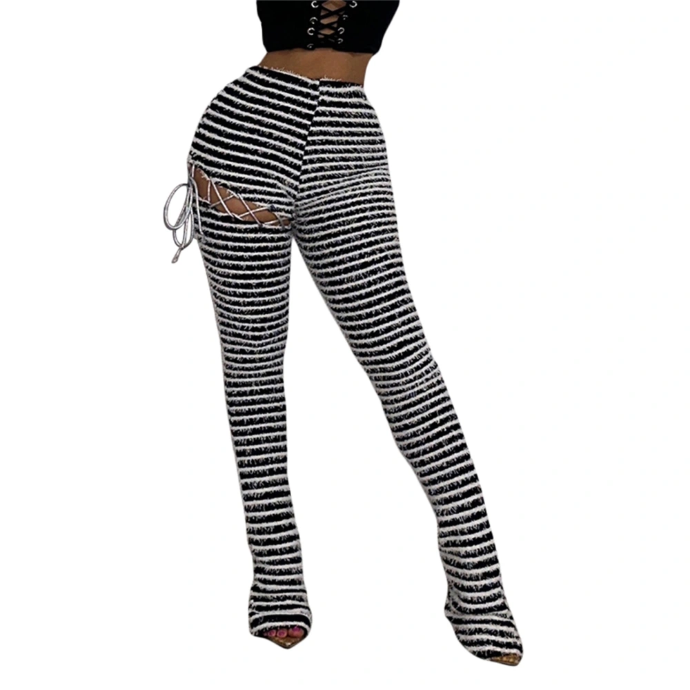 Women's Summer High Waist Hollow Out Striped Streetwear Pants