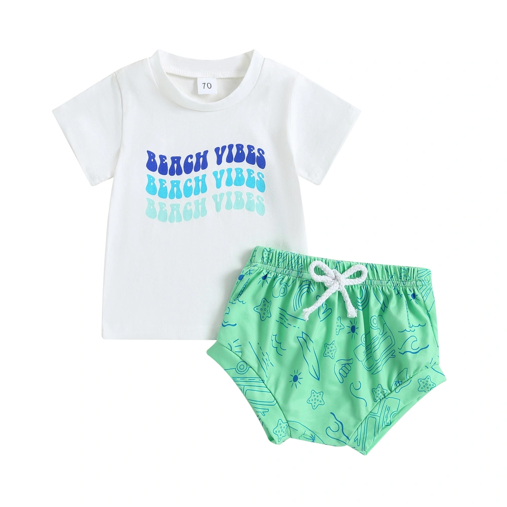 Baby Boy Summer Outfits Short Sleeve Letter Print T-Shirt + Cartoon Shorts Set Toddler Clothes