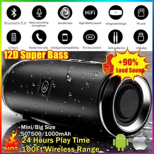 Best Bluetooth Speaker In 2023, Upgrade Louder Volume Waterproof Outdoor HIFI Column Speaker Wireless Bluetooth Speaker Subwoofer Sound Box Support TF Mp3 Player Mobile Phone / Drahtloser Bluetooth Lautsprecher PK Boom-box SoundLink 1000mAh