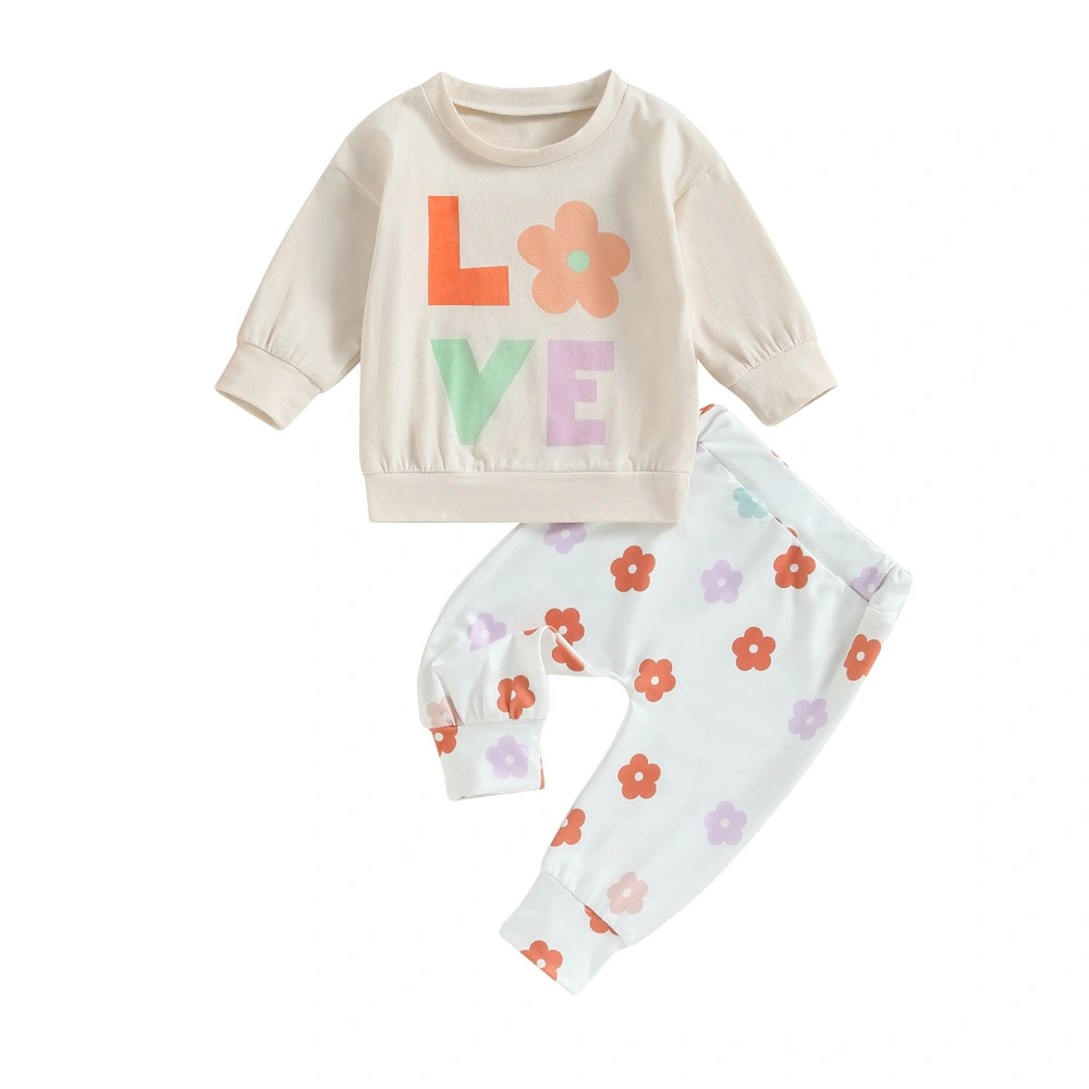 Toddler Girl Fall Outfits Long Sleeve Letter Print Sweatshirt + Floral Pants Set Baby Winter Clothes